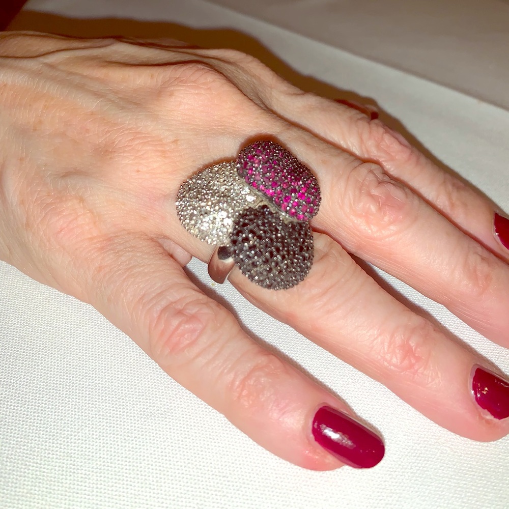 Rare 925 LGA triple heart ring black white pink - Picture 2 of 5